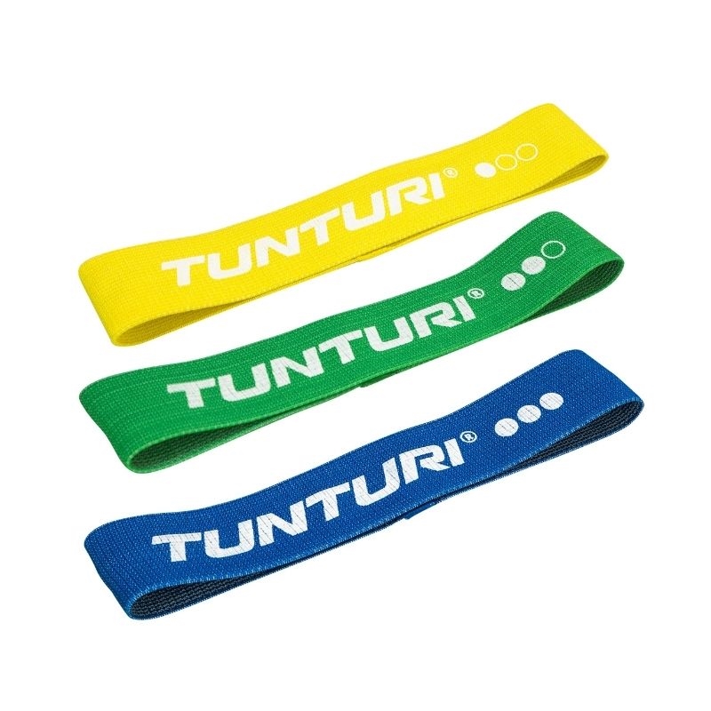 Tunturi Textil elastiksæt, 3 stk. i gul, grøn og blå